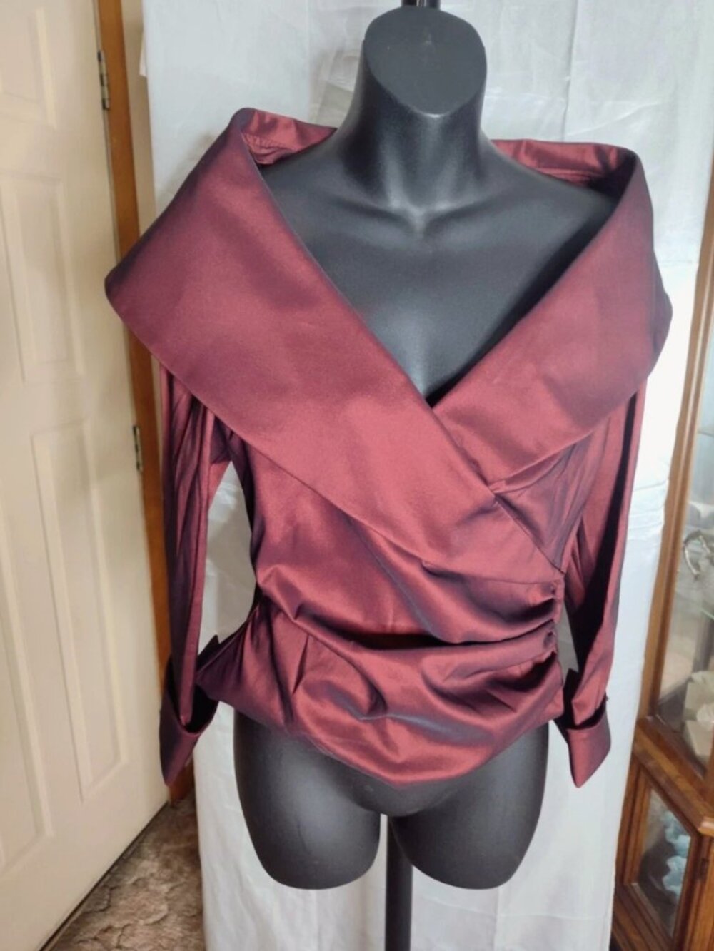 Positive Attitude Burgundy Evening Top Drape Shoulder Size 10